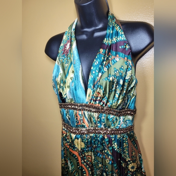 Kay Unger 100% Silk Satin Floral Halter Formal Dress sz 4 - Picture 2 of 10